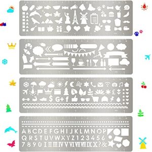 4 pieces metal stencil bookmark metal journal stencil ruler stainless steel stencils kit metal notebook stencil templates for diy, engraving, painting, scrapbooking,100th day of school 7.1 x 2.3 inch