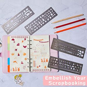 4 Pieces Metal Stencil Bookmark Metal Journal Stencil Ruler Stainless Steel Stencils Kit Metal Notebook Stencil Templates for DIY, Engraving, Painting, Scrapbooking,100th Day of School 7.1 x 2.3 Inch