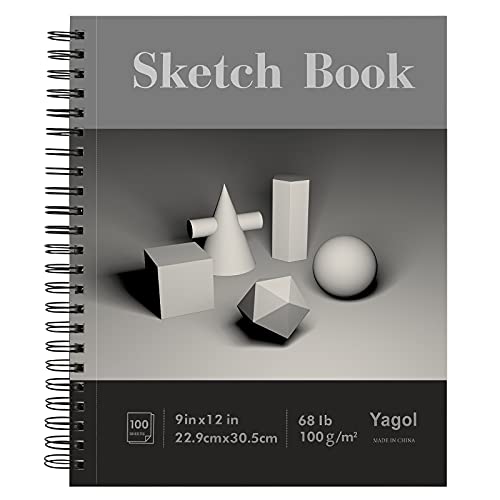Yagol Sketchbook 9x12 Inch 100 Sheets 68LB/100GSM, Sketch Pad with Spiral-Bound Art Paper for Drawing and Painting for Pencils, Charcoal, Dry Media