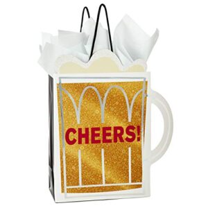 hallmark 9″ medium gift bag with tissue paper (“cheers!” beer mug) for christmas, father’s day, birthdays, graduations, promotions, new jobs or any occasion