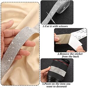 5 Rolls Self Adhesive Crystal Rhinestone Diamond Roll Ribbon Bling Gemstone Strips Sticker Rhinestone for Craft with 2 mm Rhinestone 4.5 Yards, DIY Event Car Phone Decoration (Silver)