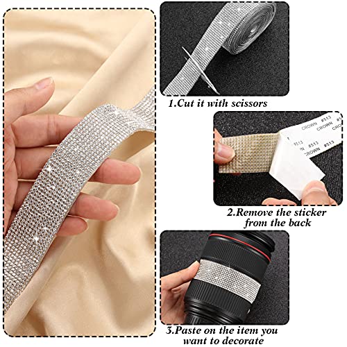 5 Rolls Self Adhesive Crystal Rhinestone Diamond Roll Ribbon Bling Gemstone Strips Sticker Rhinestone for Craft with 2 mm Rhinestone 4.5 Yards, DIY Event Car Phone Decoration (Silver)