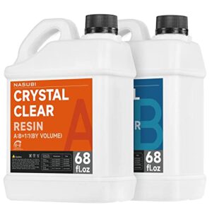 1.06 gallon resin epoxy kit – crystal clear casting resin for countertop, table top, wood, crafts, jewelry & resin mold – bubble free uv resistant 2 part resin kit (68oz resin and 68oz hardener)