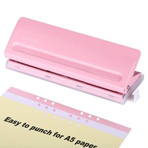 worklion adjustable 6 hole punch: metal six hole puncher for planners and 6-ring binders with 6 sheet capacity for a4 / a5 / a6 / personal/pocket size (pink)