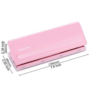 WORKLION Adjustable 6 Hole Punch: Metal Six Hole Puncher for Planners and 6-Ring Binders with 6 Sheet Capacity for A4 / A5 / A6 / Personal/Pocket Size (Pink)