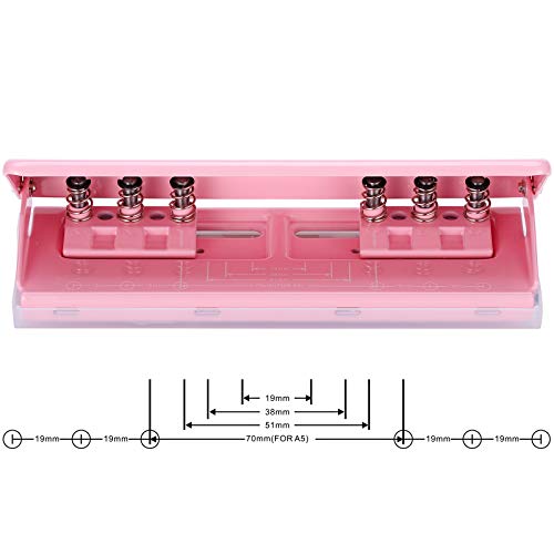 WORKLION Adjustable 6 Hole Punch: Metal Six Hole Puncher for Planners and 6-Ring Binders with 6 Sheet Capacity for A4 / A5 / A6 / Personal/Pocket Size (Pink)