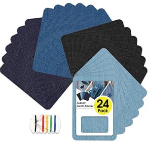 caregy iron on patches for clothing repair, denim patches iron on, 4 shades jean patches repair decorating kit 24pcs iron on patch size 3″ by 4-1/4″ (7.6 cm x 10.8 cm)