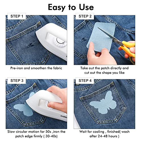 CAREGY Iron on Patches for Clothing Repair, Denim Patches Iron on, 4 Shades Jean Patches Repair Decorating Kit 24PCS Iron on Patch Size 3" by 4-1/4" (7.6 cm x 10.8 cm)