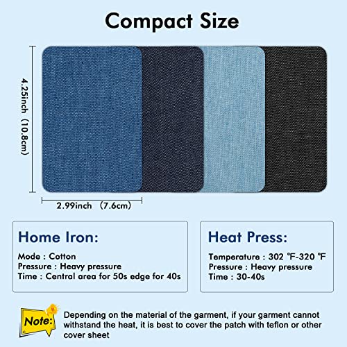 CAREGY Iron on Patches for Clothing Repair, Denim Patches Iron on, 4 Shades Jean Patches Repair Decorating Kit 24PCS Iron on Patch Size 3" by 4-1/4" (7.6 cm x 10.8 cm)