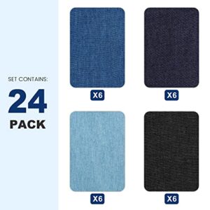 CAREGY Iron on Patches for Clothing Repair, Denim Patches Iron on, 4 Shades Jean Patches Repair Decorating Kit 24PCS Iron on Patch Size 3" by 4-1/4" (7.6 cm x 10.8 cm)