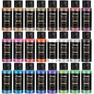 metallic acrylic paint, abeier set of 24 metallic colors in 2oz/60ml bottle, rich pigments, non fading, non toxic paints for artist, beginners & kids painting on rocks crafts canvas wood, fabric&stone
