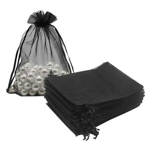 hrx package black organza bags 5×7 inch 100pcs, mesh candy bags jewelry pouches drawstring empty sachet for present wedding giveaways