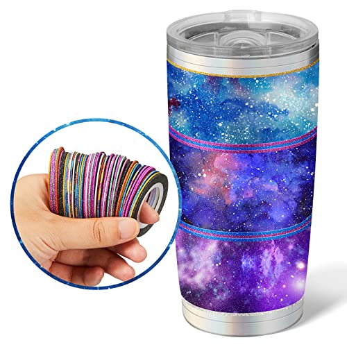 69 Rolls Line Striping Tape for Tumblers Making Holographic Pinstripe Decals for Tumblers Self Adhesive Tape with Dispenser Case for DIY Tumblers Nail Decoration Crafts (Gitter, 1 mm, 2 mm,3 mm)