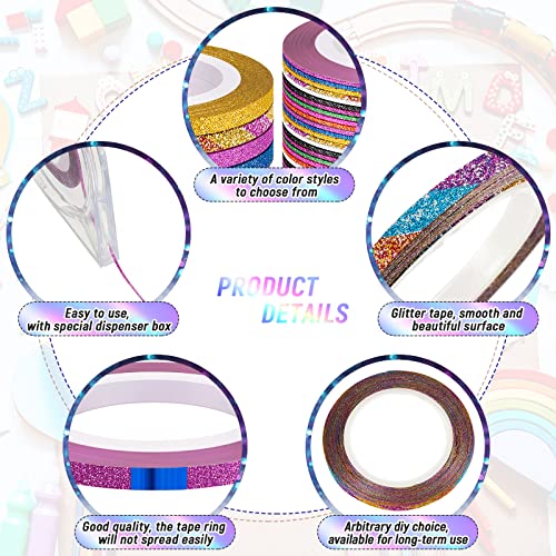 69 Rolls Line Striping Tape for Tumblers Making Holographic Pinstripe Decals for Tumblers Self Adhesive Tape with Dispenser Case for DIY Tumblers Nail Decoration Crafts (Gitter, 1 mm, 2 mm,3 mm)