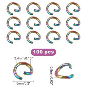 CHGCRAFT 100pcs Stainless Steel Jump Rings Vacuum Plating Jump Rings Rainbow Color Finger Jump Rings for Bracelet Earrings Necklace Jewelry Making, 5x0.8mm