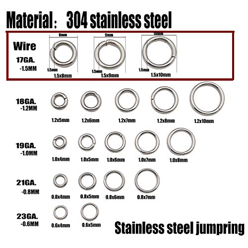 300pcs Mix 8mm 9mm 10mm Stainless Steel Thick Strong Rings Jump Rings Connector Rings for Jewelry Making Necklaces Bracelet Earrings Keychain DIY Craft (M536)