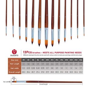 Artist Watercolor Paint Brushes Set 13pcs - Round Pointed Tip Soft Anti-Shedding Nylon Hair Wood Long Handle - Detail Paint Brush for Watercolor, Acrylics, Ink, Gouache, Oil, Tempera, Paint by Numbers