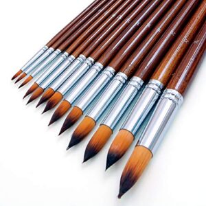 Artist Watercolor Paint Brushes Set 13pcs - Round Pointed Tip Soft Anti-Shedding Nylon Hair Wood Long Handle - Detail Paint Brush for Watercolor, Acrylics, Ink, Gouache, Oil, Tempera, Paint by Numbers