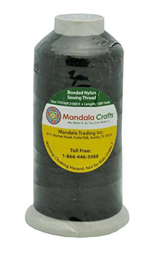 Mandala Crafts Tex 70 Bonded Nylon Thread for Sewing - 1500 YDs T70 Heavy Duty Black Nylon Thread Size 69 210 D Upholstery Thread for Leather Jeans Weaving