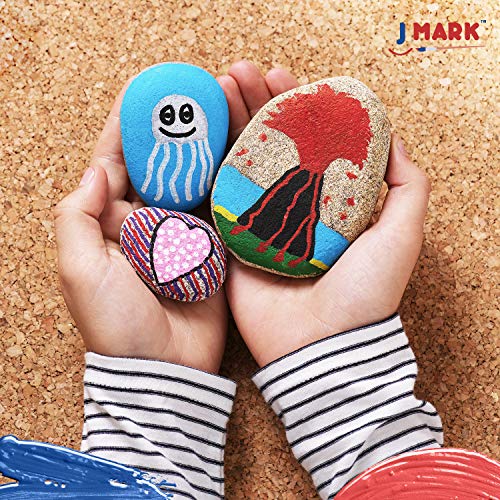 J MARK Premium Rock Painting Kit - 42 Piece Rock Paint Bundle- Rocks, Acrylic Paint Markers, Glow in The Dark, Metallic and Acrylic Paints, Transfer Stickers, Gems, Googly Eyes, Glitter Glues,Palette