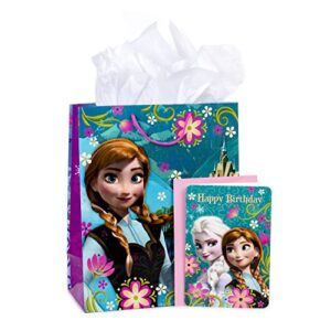 hallmark 13″ large frozen gift bag with birthday card and tissue paper (anna and elsa)