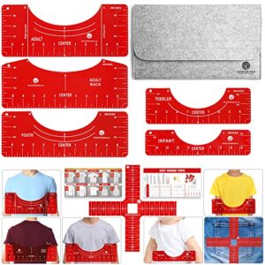 good life ideas tshirt ruler guide for vinyl alignment – t-shirt measurement tool heat press to center designs, easy tee centering tool, t shirt aligning kit 7pcs, red, gray, white, black, 12, large