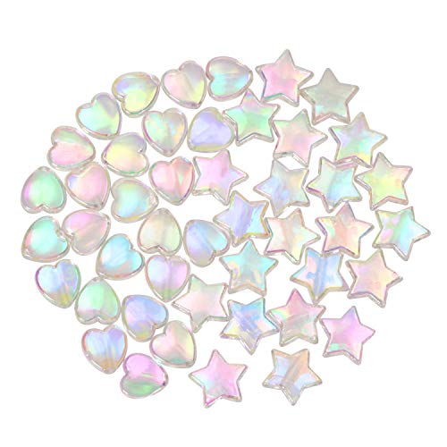 Tupalizy 100PCS Mini Acrylic Beads 9mm Heart Charms and 11mm Star Beads for Jewelry Making Bracelets Necklaces Earrings Key Chains Accessories DIY Crafts Valentine Christmas Birthday Gifts (White)