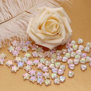 Tupalizy 100PCS Mini Acrylic Beads 9mm Heart Charms and 11mm Star Beads for Jewelry Making Bracelets Necklaces Earrings Key Chains Accessories DIY Crafts Valentine Christmas Birthday Gifts (White)