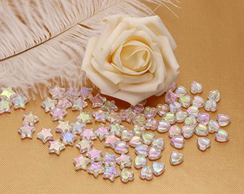 Tupalizy 100PCS Mini Acrylic Beads 9mm Heart Charms and 11mm Star Beads for Jewelry Making Bracelets Necklaces Earrings Key Chains Accessories DIY Crafts Valentine Christmas Birthday Gifts (White)