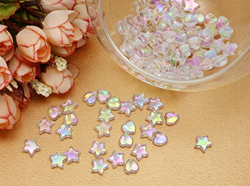 Tupalizy 100PCS Mini Acrylic Beads 9mm Heart Charms and 11mm Star Beads for Jewelry Making Bracelets Necklaces Earrings Key Chains Accessories DIY Crafts Valentine Christmas Birthday Gifts (White)