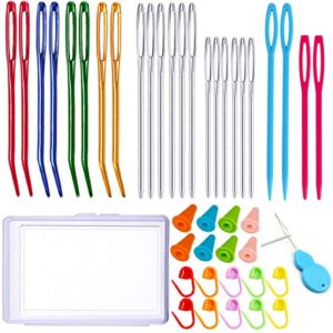 y-axis 24 pcs assorted yarn needles bent tapestry needle weaving needle darning needles with storage box + knitting stitch counter + needle threader