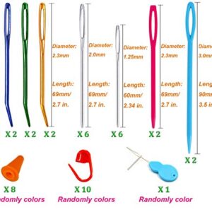 Y-Axis 24 Pcs Assorted Yarn Needles Bent Tapestry Needle Weaving Needle Darning Needles with Storage Box + Knitting Stitch Counter + Needle Threader