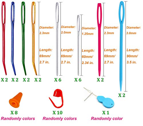 Y-Axis 24 Pcs Assorted Yarn Needles Bent Tapestry Needle Weaving Needle Darning Needles with Storage Box + Knitting Stitch Counter + Needle Threader