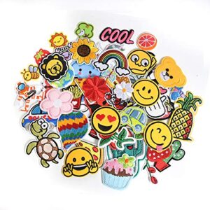 AXEN 60PCS Embroidered Iron On Patches DIY Accessories, Random Assorted Decorative Patches , Cute Sewing Applique for Jackets, Hats, Backpacks, Jeans, 60 Pieces Package