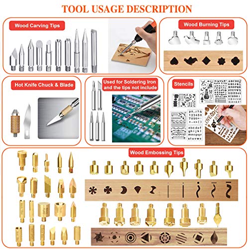 112Pcs Wood Burning Kit,60W Pyrography Pen Set with Adjust Temp Switch 200~450 ℃, Wood Burner Tool-Embossing,Carving,Soldering Tips,Stencils,Pencils,Christmas Stocking Stuffer Gifts for Men Adults Dad