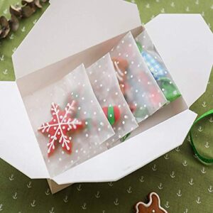 200 Pack DIY Self Adhesive Plastic Transparent Candy Cookie Gift Bag, 4" x 4" Reclosable White Polka Dot Self Sealing Packaging Bags, Chocolate Small Treat Party Birthday Wedding Halloween Christmas