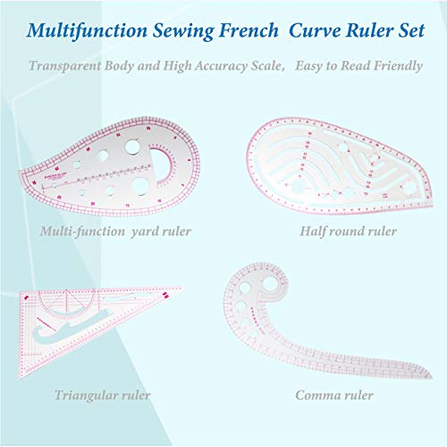 Pattern Sewing Rulers Set, 4 Styles Plastic Sew French Curve Ruler, Metric Curve Shaped Rulers for Designers and Tailors, Perfect for Drawing, Craft, Sewing Project and DIY by Sunenlyst (style A-4PCS)