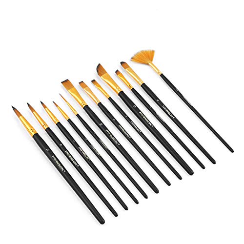 Transon Art Painting Brush Assorted Set of 12 for Acrylic Watercolor Gouache Hobby Painting