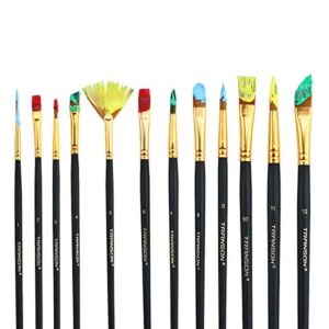 Transon Art Painting Brush Assorted Set of 12 for Acrylic Watercolor Gouache Hobby Painting