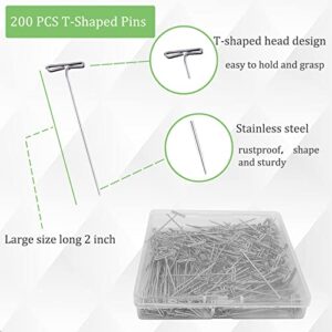 200Pcs T Pins, 2 inch Sewing Pins, Stainless Steel Wig Pins for Wigs, T-pins for Foam Head, Long Straight Pins for Sewing, Craft, Quilting and Blocking Knitting, Office, Decoration by Sunenlyst