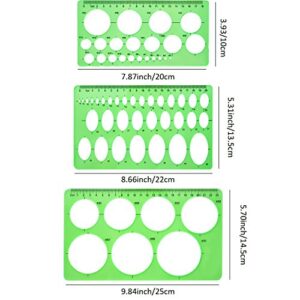 Circle Template 3 Pieces Plastic Circle and Oval Templates Measuring Templates Rulers Digital Drawing for Office and School Building Formwork Drawings Templates (Clear Green)