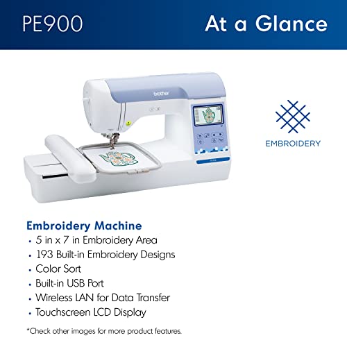 Brother PE800 Embroidery Machine, 138 Built-in Designs, 5" x 7" Hoop Area, Large 3.2" LCD Touchscreen, USB Port, 11 Font Styles