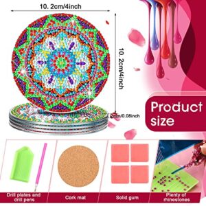 8 Pcs Diamond Painting Coasters with Holder DIY Diamond Painting Kits for Adults Cork Mat Diamond Art Paintings with Gem for Kid Beginners Paint Craft Supplies (Mandala Style)