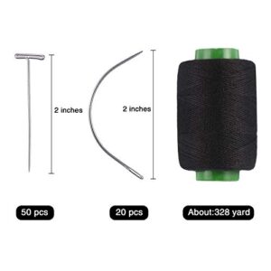 Boao 70 Pieces Wig Making Pins Needles Set, Wig T Pins and C Curved Needles with 328 Yard Thread for Wig Making, Blocking Knitting, Modelling and Crafts
