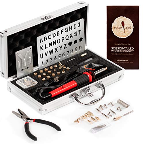 Premium Wood Burning Kit 43PCS | 36Tips, Adjustable Temperature Pen With Stand, Metal Stencil & Pliers. Free Deluxe Case & How To. Complete Gift For An Effortlessly Mastering The Art Of Pyrography