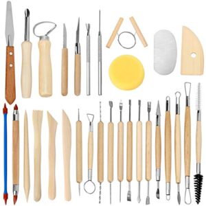blisstime set of 30 clay sculpting tools wooden handle pottery carving tool kit