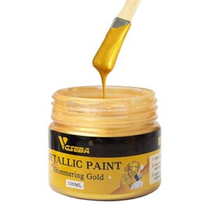 acrylic paint metallic gold, non toxic, non fading, 100ml gold leaf paint for art, painting, handcrafts, ideal for canvas wood clay fabric ceramic craft supplies
