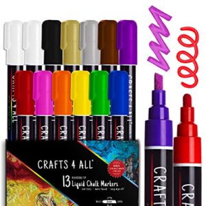 Crafts 4 All Liquid Chalk Markers For Blackboard Signs, Bistro Menu, Car Window Glass - Dry Erase, Washable - 13 Colored Chalk Pens w/Reversible Tips & Tweezers - Bonus White Chalkboard Marker!