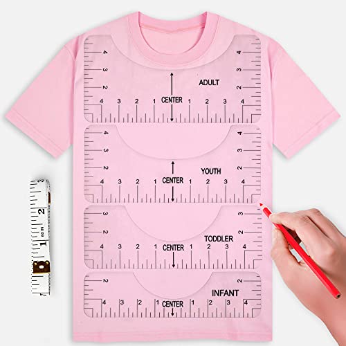 Simply Stocked Tshirt Ruler Guide for Vinyl Alignment - 4 Pcs of PVC T Shirt Rulers to Center Designs for Heat Press - 10 Inch Guides for T-Shirts of All Sizes (Transparent - Small)