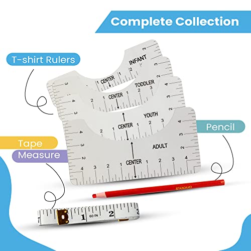 Simply Stocked Tshirt Ruler Guide for Vinyl Alignment - 4 Pcs of PVC T Shirt Rulers to Center Designs for Heat Press - 10 Inch Guides for T-Shirts of All Sizes (Transparent - Small)